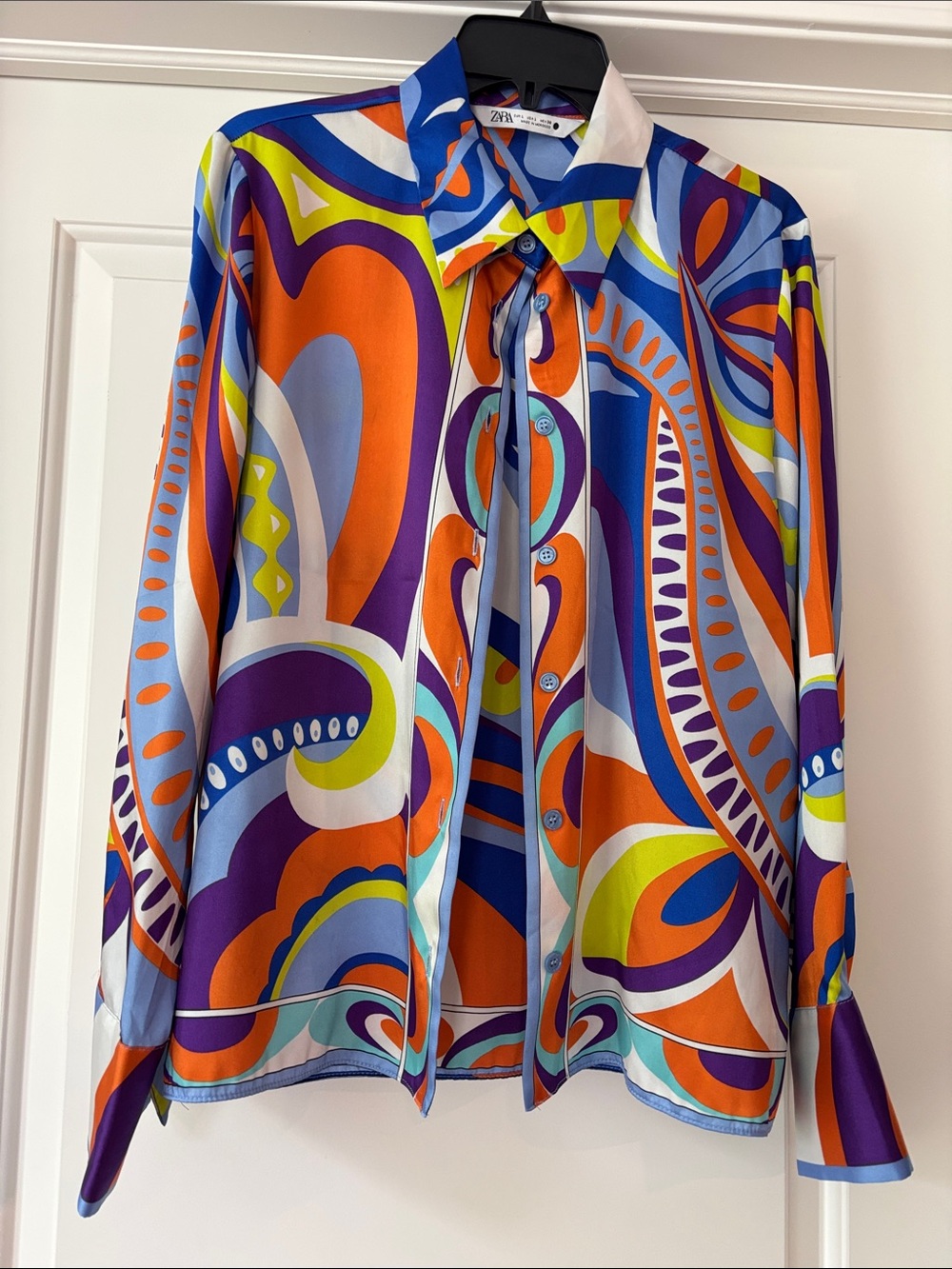 Zara Multicolor Button-Up Shirt - Orange, Blue, Purple